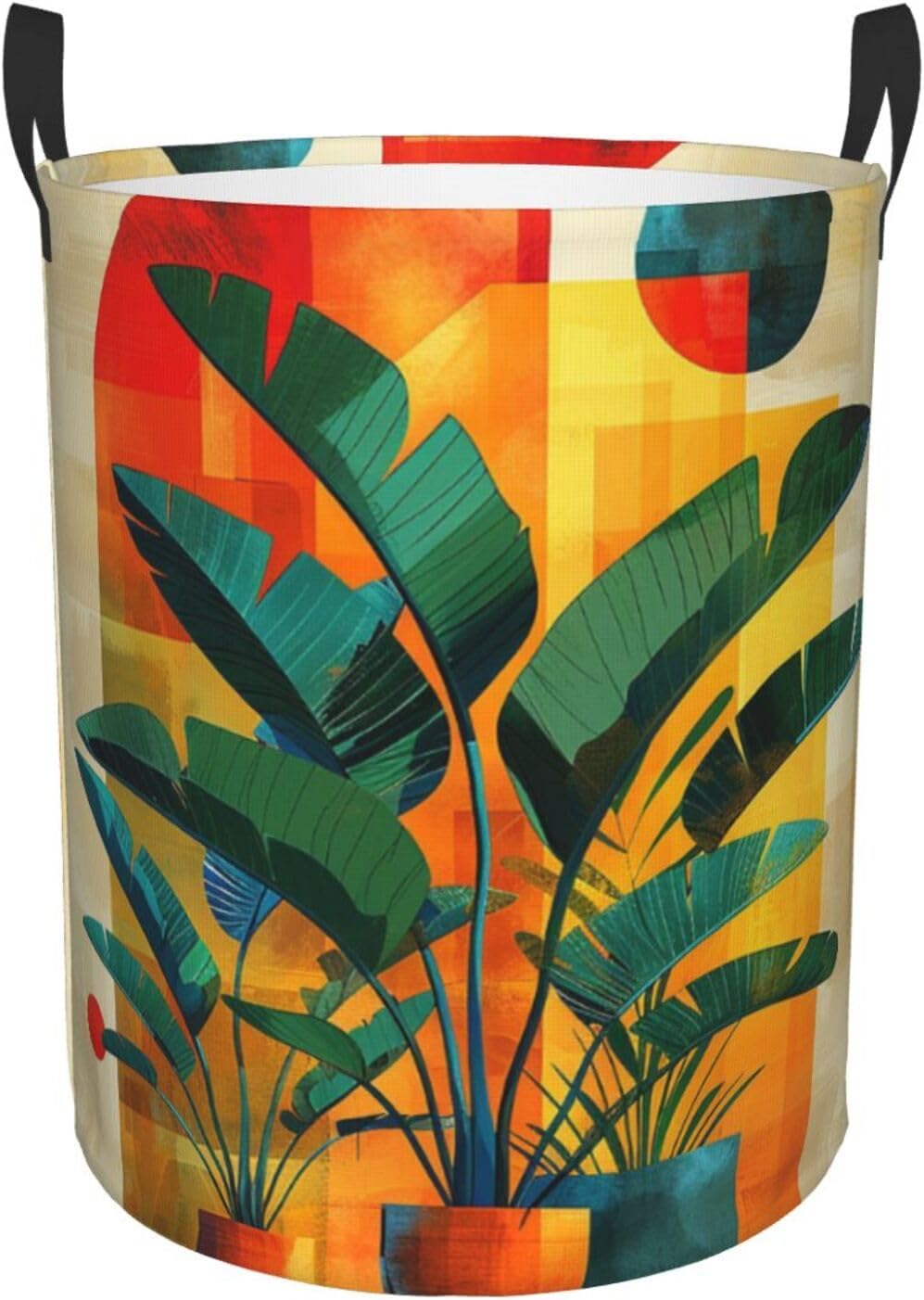 Laundry Basket Botanical Collage Laundry Hamper Round Storage Basket with Handles Waterproof Clothes Organizer Basket for Bathroom Dirty Clothes Hamper for Living Room Bedroom