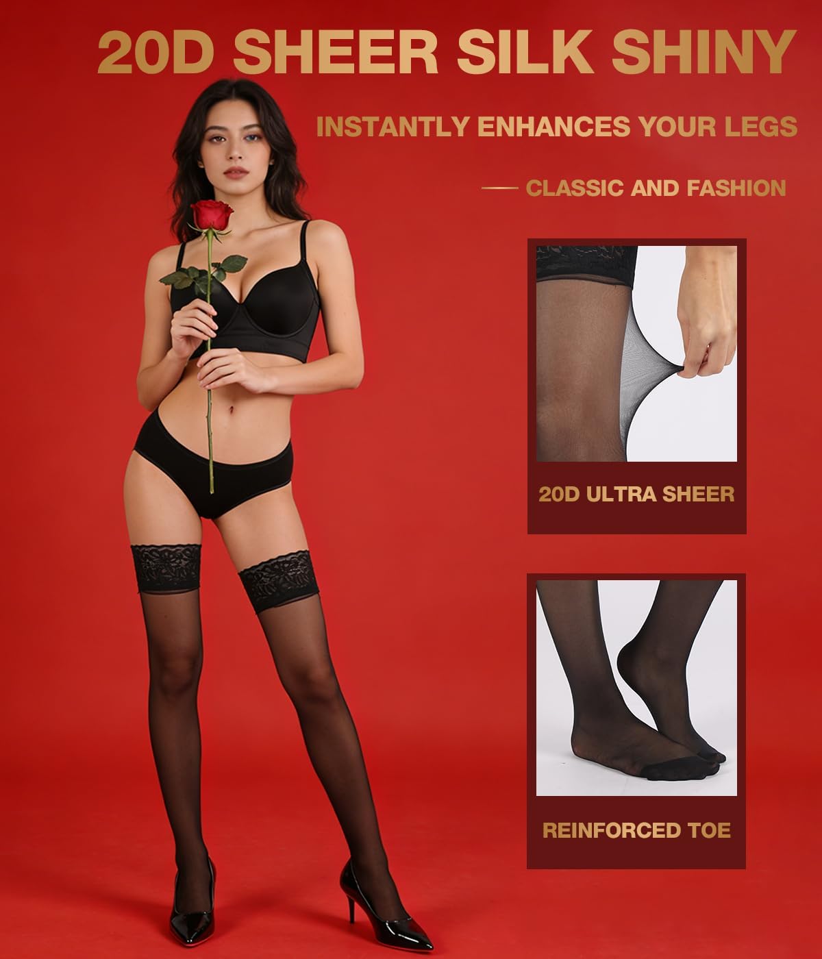 MERYLURE Non-Slip Stay Up Thigh High Stockings for Women,Reinforced Strong Lace Top Sheer Pantyhose Sexy Lingerie - Image 3