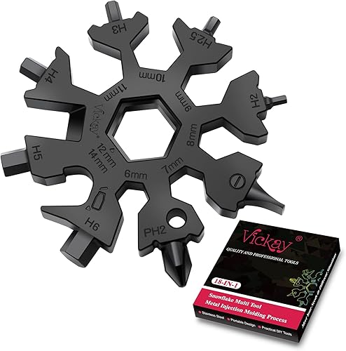 Miniatura 10 de Vickay Paquete de 2 multiherramientas 18 en 1 de copo de nieve, kit de destornillador Phillips plano/llave/abridor de botellas, equipo de campamento