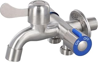 Grifo de tres vías de acero inoxidable con 3 interruptores independientes – Válvula de triple salida para lavadora, lavavajillas y fregadero – Grifo multiusos compacto para cocina y lavadero (A)