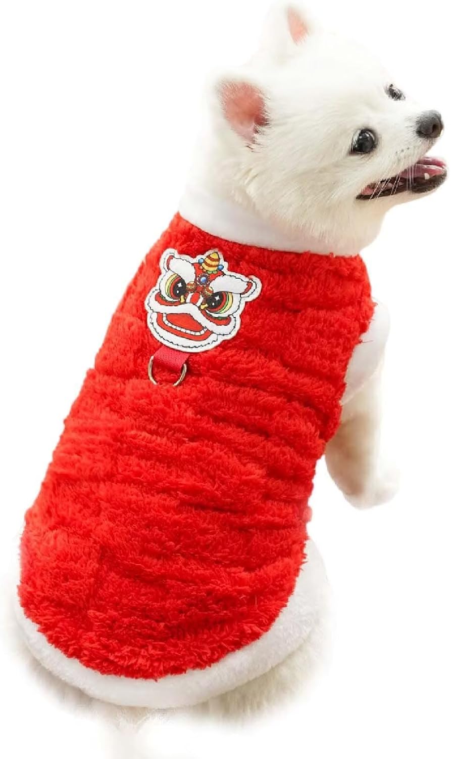 New Year Fall Winter Fleece-Lined Lion Dance Embroidery Pet Vest (XS-8XL) - Warm Apparel for Hairless Cats & Golden Retrievers
