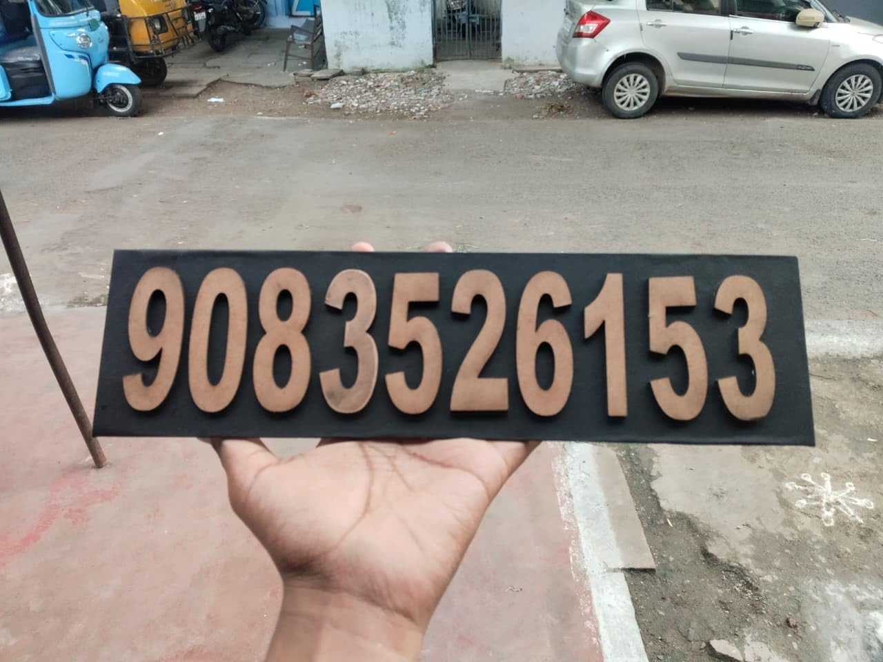 Custom Number Plate Sign MDF Black with Raised Copper color Numerals (8*3)-image-2