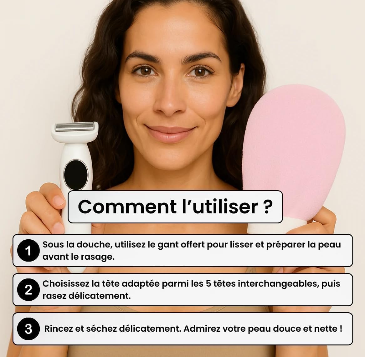 Rasoir Elios Femme 5 en 1, Elios Rasoir Femme, Épilateur Électrique avec Affichage LED et Chargement USB, IPX7 Étanche Pour Bikini, Aisselles, Jambes, Ne