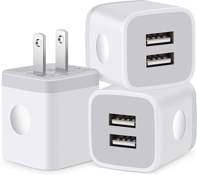 USB Wall Charger, 3-Pack 2.1A Dual Port USB Cube Charger Block Power Adapter Charging Plug Box Brick for iPhone 14 13 12 11 Pro Max SE XS XR X 8 7 6 6S Plus, Samsung, Moto, LG, Android Phones