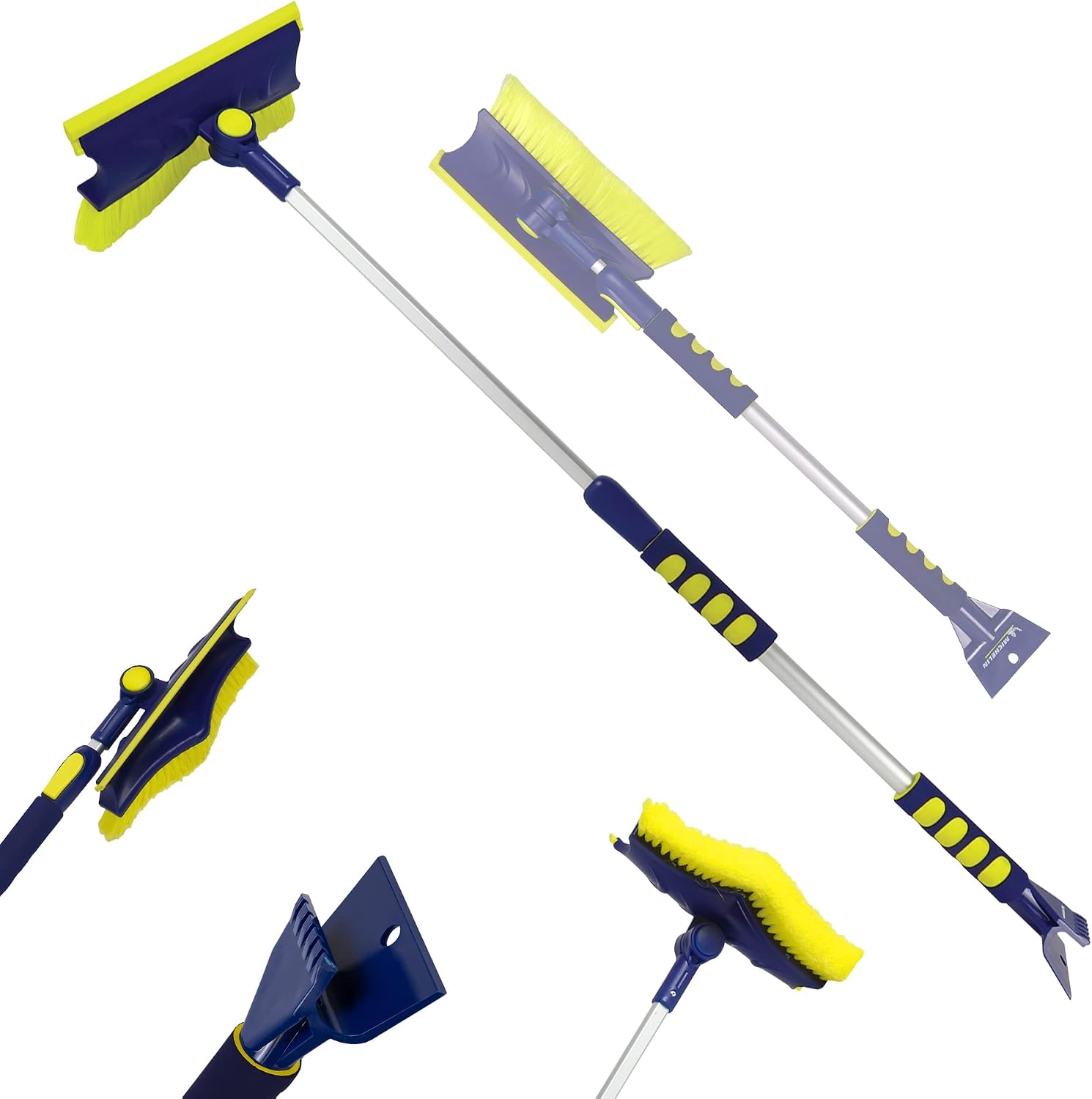 Koolatron Michelin 2 Pack Colossal Extendable 34-49” Snow Brush for Trucks, Swivel Head, Squeegee, Ice Scraper, Ergonomic, Scratch Free Auto Window Snowbrush, Windshield Broom for Car, SUV