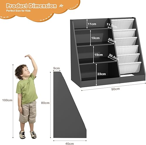 Miniatura 119 de Estantería de madera rosa de 4 niveles para niños, estantería de 5 capas, estante para libros de almacenamiento para bebés, organizador de juguetes