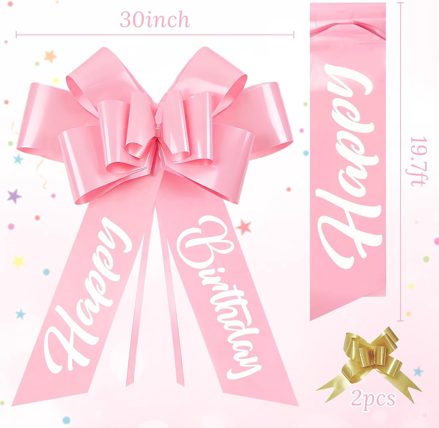 Lukinuo Pink Big Happy Birthday Car Bow 30 Inch Giant Gift Wrapping Bow for Large Gift Car Birthday Decoration