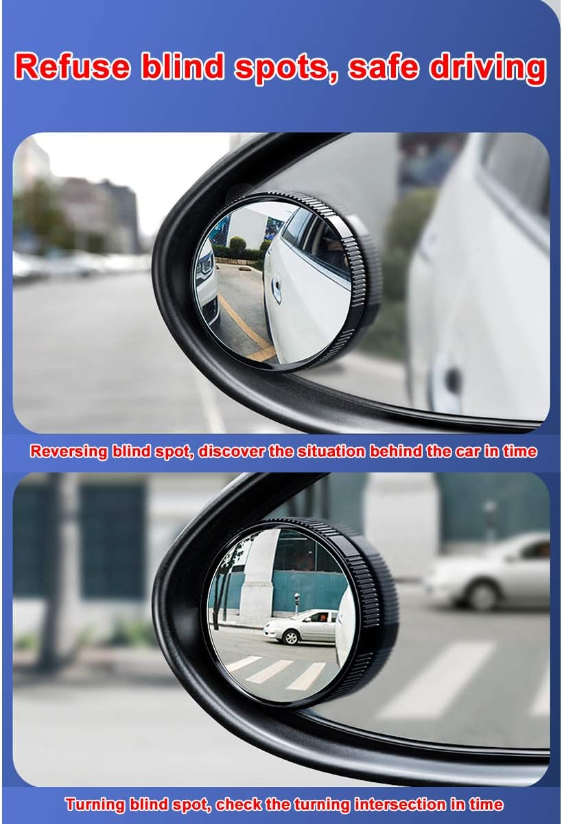 Car Blind Spot Mirror, Round HD Glass with Framed Convex Rear View Mirror with Wide Angle Adjustable Sucker for Cars SUV and Trucks