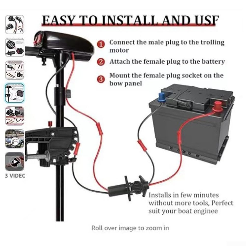 Spina e presa per motore per pesca a traina, 12 V, 8 per AWG, 2 fili, spina maschio per motore per pesca a traina, impermeabile, per barche marine