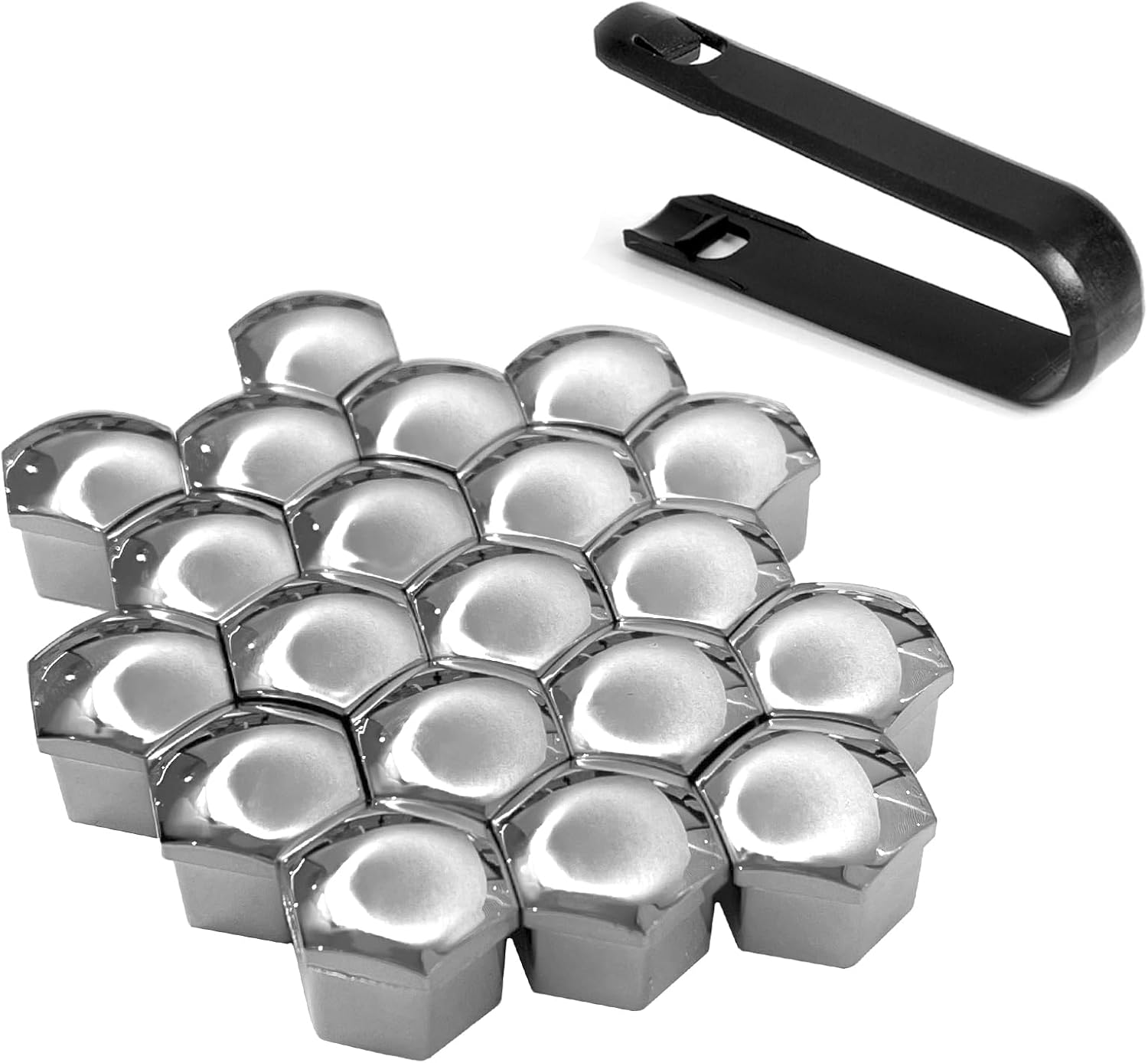 20PCS Car Lug Nut Covers, 19mm Silver Hexagonal Center Bolt Caps, Universal Lug Nut Caps with Removal Clips, Rustproof Hub Bolt Head Protector, Tire Trim Accessories for Most Cars, Plastic