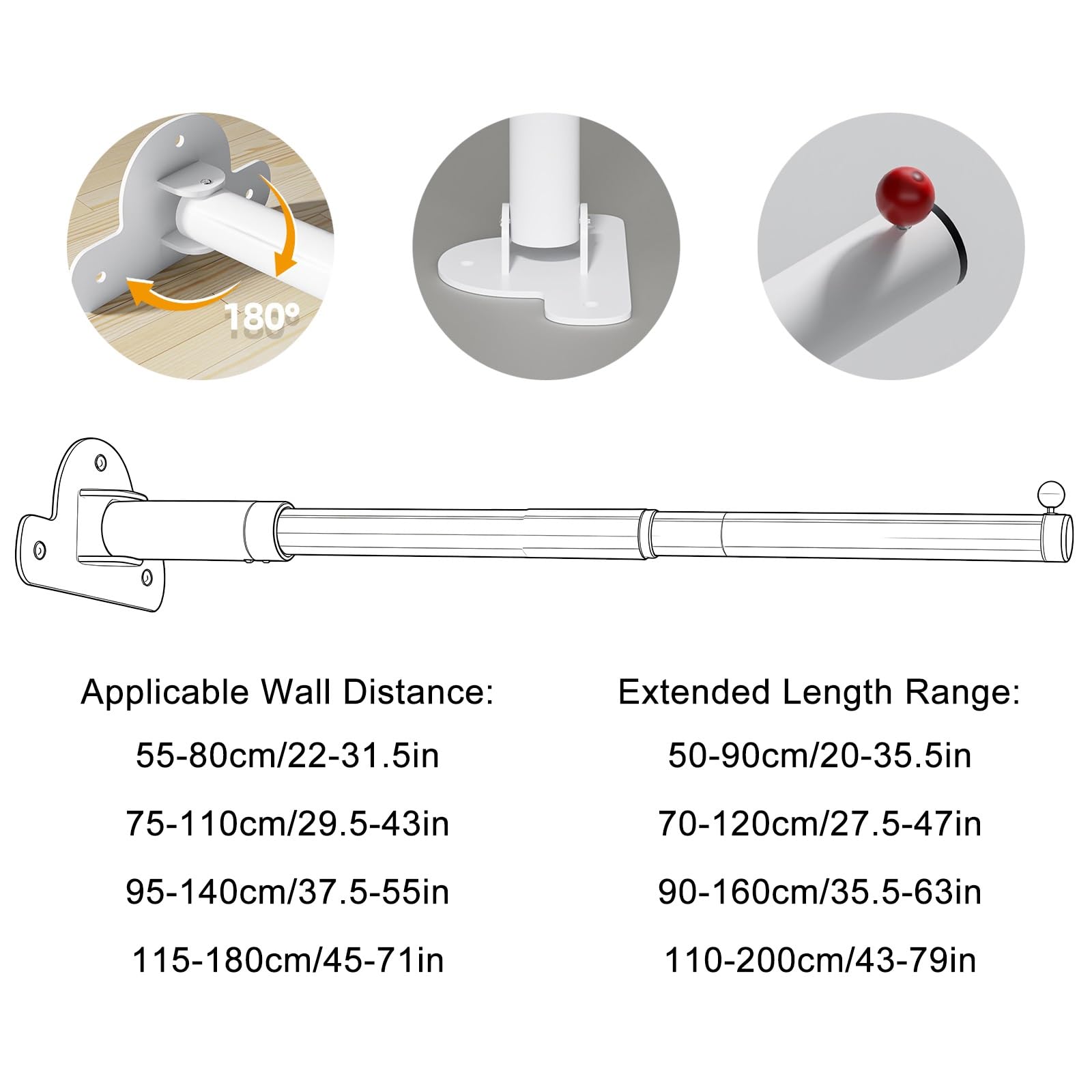 Klemmstange Duschvorhang mit 180° Drehgelenk 80–410 cm