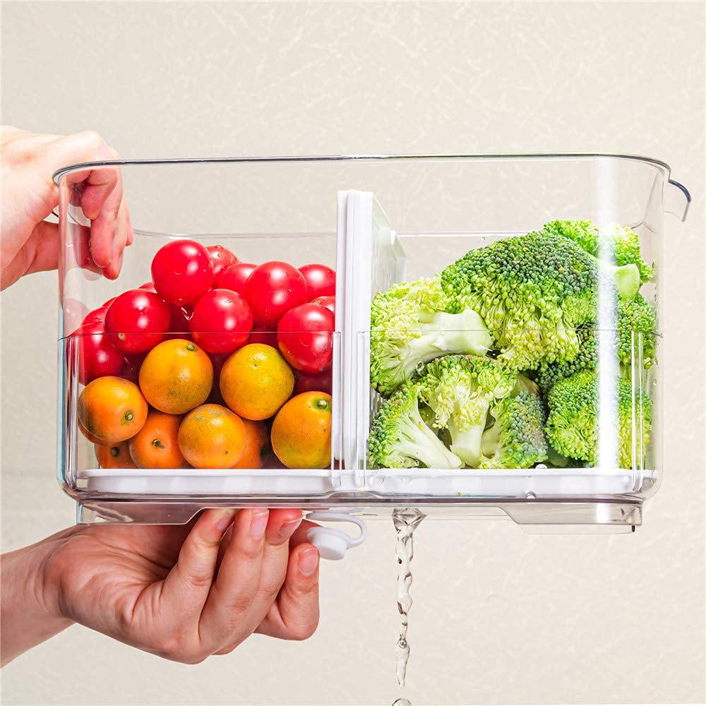 SANNO Kühlschrank Organizer mit Deckel, 2er Stapelbare Küche Aufbewahrungsbox Set mit Deckel Küchen Organizer für Gemüse, Beeren, Fleisch