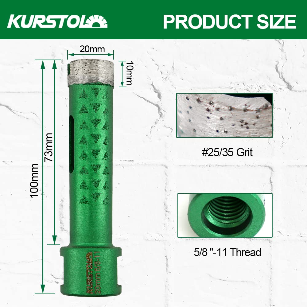 Diamond Core Drill Bits - 3/4 Inch with 58-11 Thread Granite Hole Saw Dry or Wet Drilling Hard Stone Marble Concrete Quartz Countertop Laser Welded Masonry Coring(20mm)