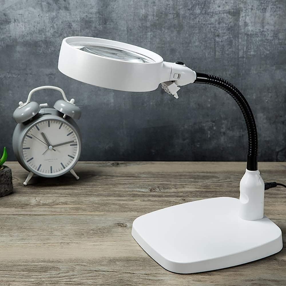 Lupe, mit Licht, Tischlupe, 6 LED-Leuchtlupe, großer Durchmesser für ältere Menschen, zum Lesen, Schweißen, Inspektion, Münzen, Schmuck, Erkundung, Mag/weiß (weiß) charitable