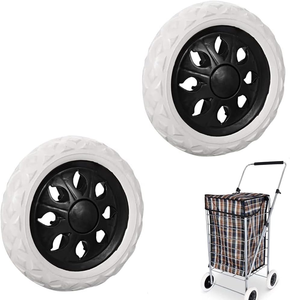 2 PCS Shopping Cart Wheels - Trolley Caster Replacement - Plastic Core Foaming Wheels for Hand Pushcart, Black & White (6 Inch Dia)