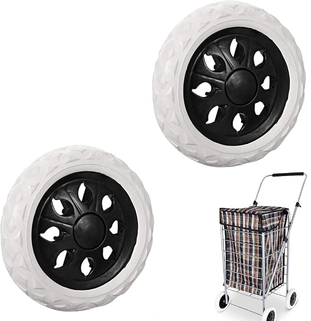 CAEEKER 2 PCS Shopping Cart Wheels Trolley Caster Replacement Shopping Trolley Wheels Trolley Travelling Luggage Cartwheel Plastic Core Foaming Wheels for Hand Pushcart, Black & White (6 Inch Dia)