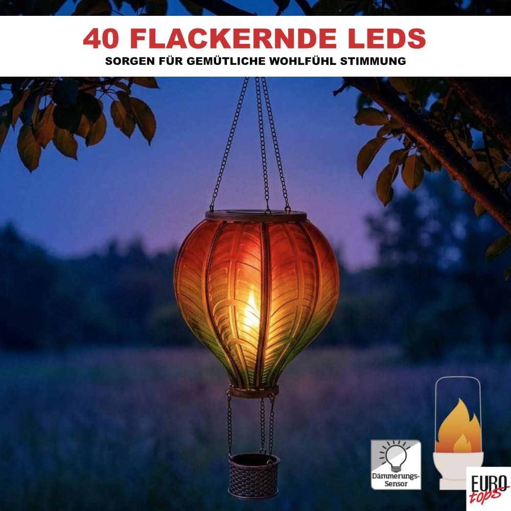 EUROtops Solar-Heißluftballon LED-Beleuchtung wetterfester Kunststoff Outdoor-Dekoration 12 20 40 flackernde LEDs