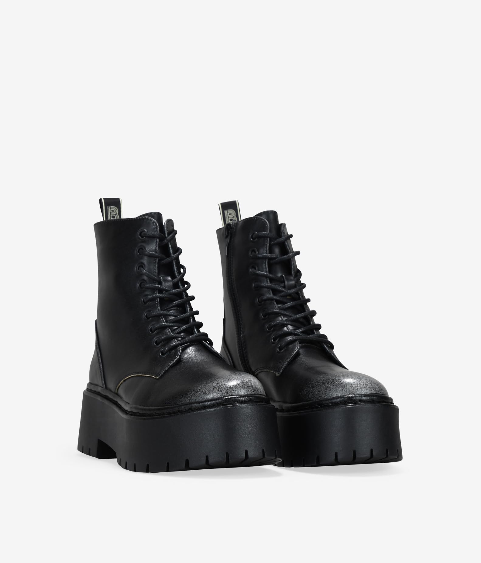 BOSANOVA Botas Militares Negras Punk para Mujer Cordones Vertical Suela Plataforma 4.5 cm Cremallera Interior 39