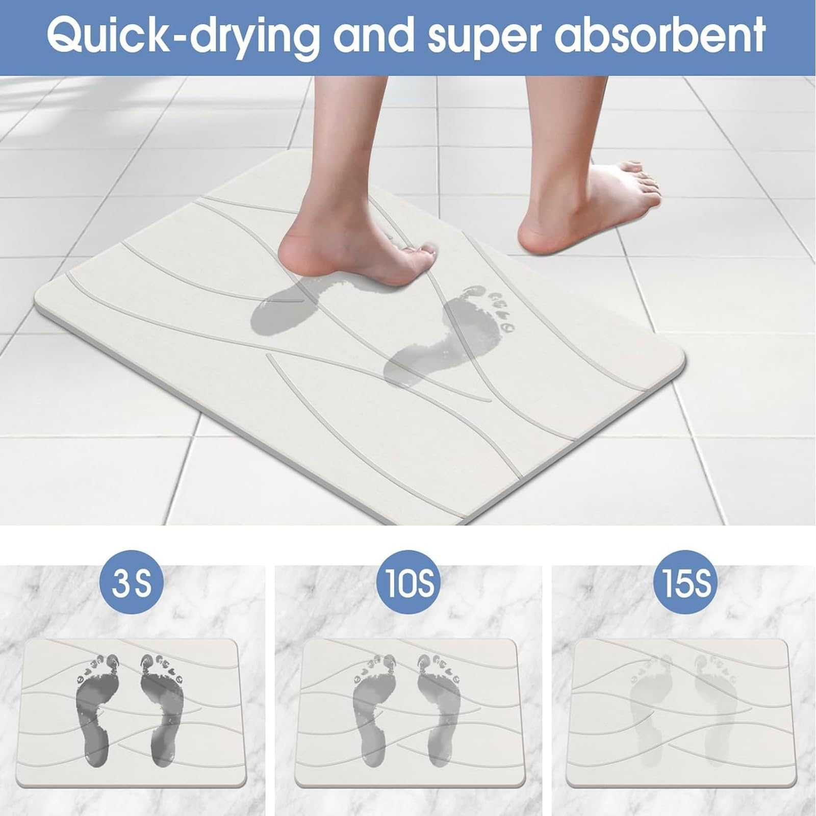 Tapis de bain en terre de diatomée – Tapis de pierre à séchage rapide avec base antidérapante, tapis de sol absorbant l'eau pour la maison