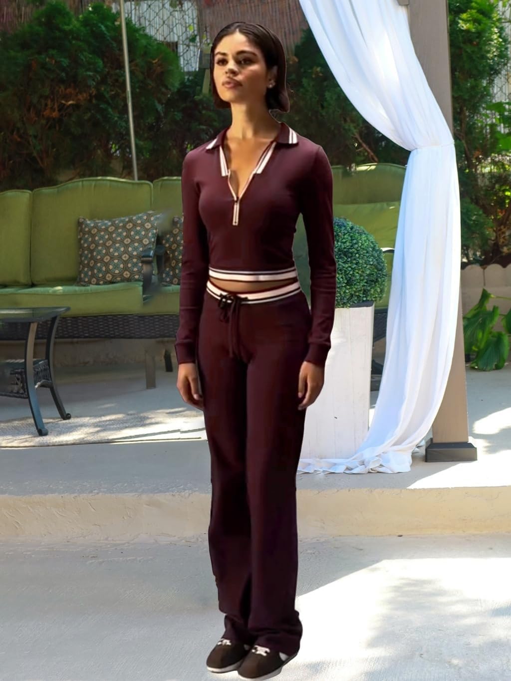 Sexy 2 Piece Outfits for Women Stretchy Colorblock Zip Up Lapel Workout Going Out Sexy Club Outfits for Women 2026 - Image 6