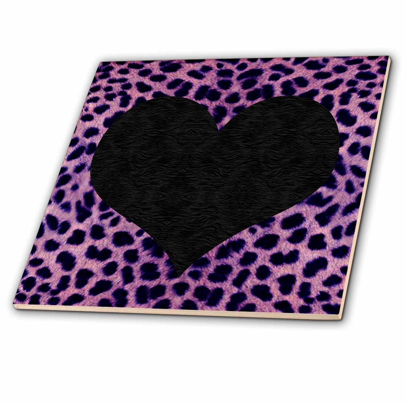 Carrelage cœur léopard noir 3dRose en céramique brillante de style rétro 10,2 cm