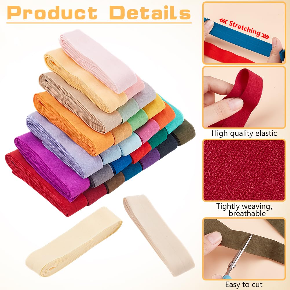 PH PandaHall 30 Farben Elastisches Bias Band, Einfach gefaltetes Bindeband 20mm Stretch Nähen Stoff DIY Kleidungsstück Zubehör zum Karneval Nähen, Quilten, Säumen, Säumen, Paspeln, Basteln, 55m