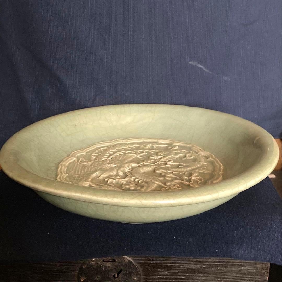 龍泉窯 2024 天龍寺青磁鳳凰龍文大皿