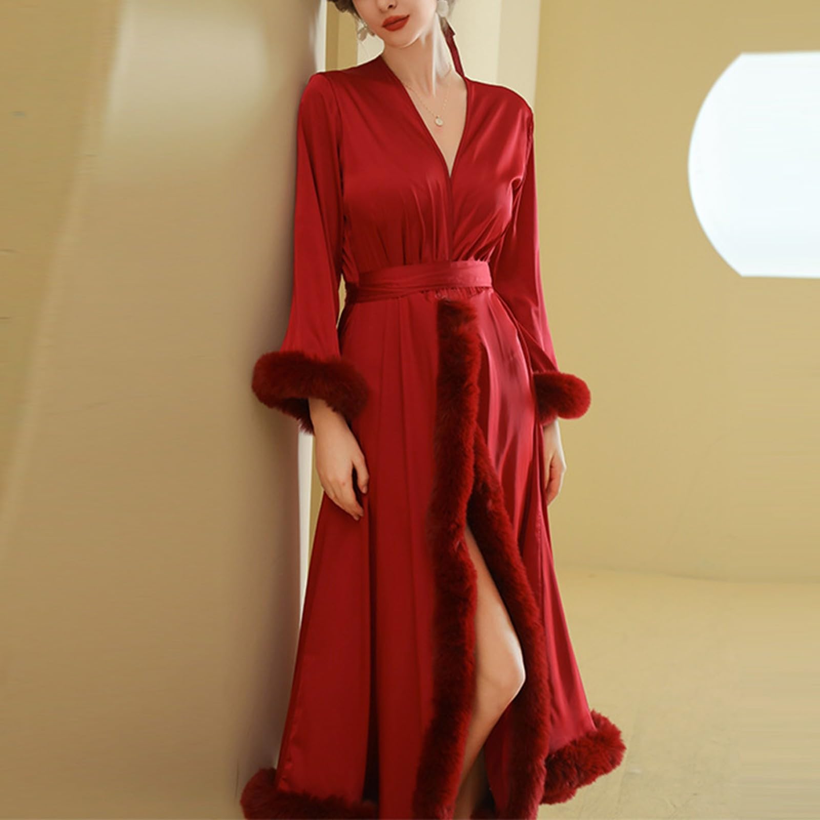 Generisch Accappatoio kimono in raso lungo per San Valentino e