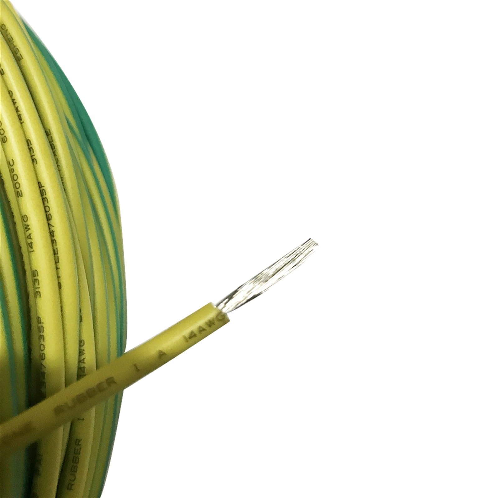 Outdoor Extension 2mm Square Lighting Power Cable Tinned Conductor Grounding Cord Yellow-Green Silicone Sheathing Wire Electrical Components Solar sheathed (Size : 10meter, Color : 14AWG)