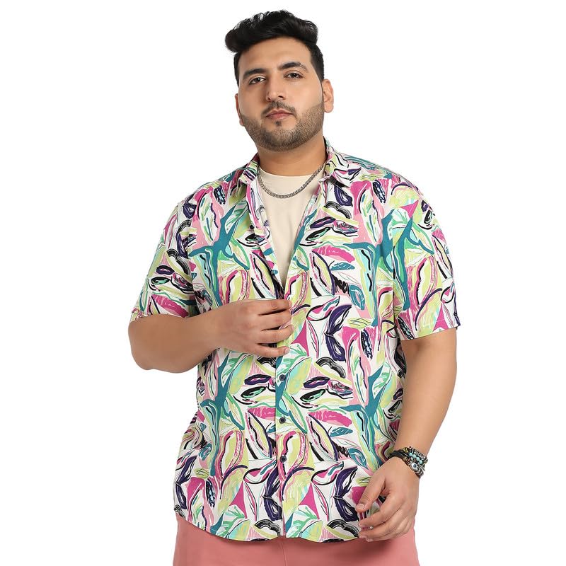 Image of Instafab Plus Men's Shirt for Casual Wear | Spread Collar | Button Closure | Plus-Size Fit | Short Sleeve | Cotton Shirt Crafted with Comfort Fit for Everyday Wear