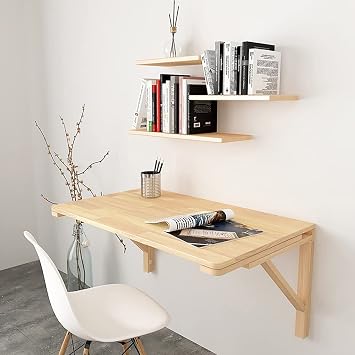 Wall Mounted Fold Down Table, Drop-Leaf Wall Mounted Table ,Small Space Saving Floating Desk, Solid Wood Folding Computer Desk for Dining, Study, Kitchen,Laundry Room,Restaurant, Bar Etc  Size 100x