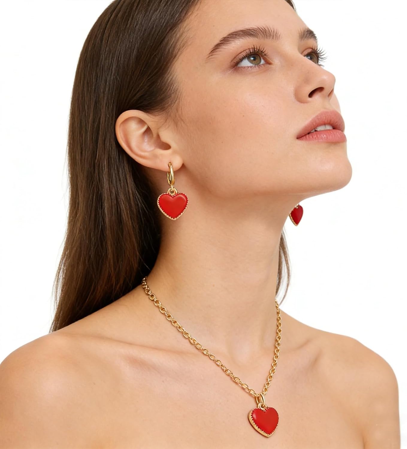 WCRAZYE Red Love Heart Earrings Necklace Bracelet Jewelry Set for Women Trendy Simple Valentine's Earrings Valentine's Jewelry - Image 3