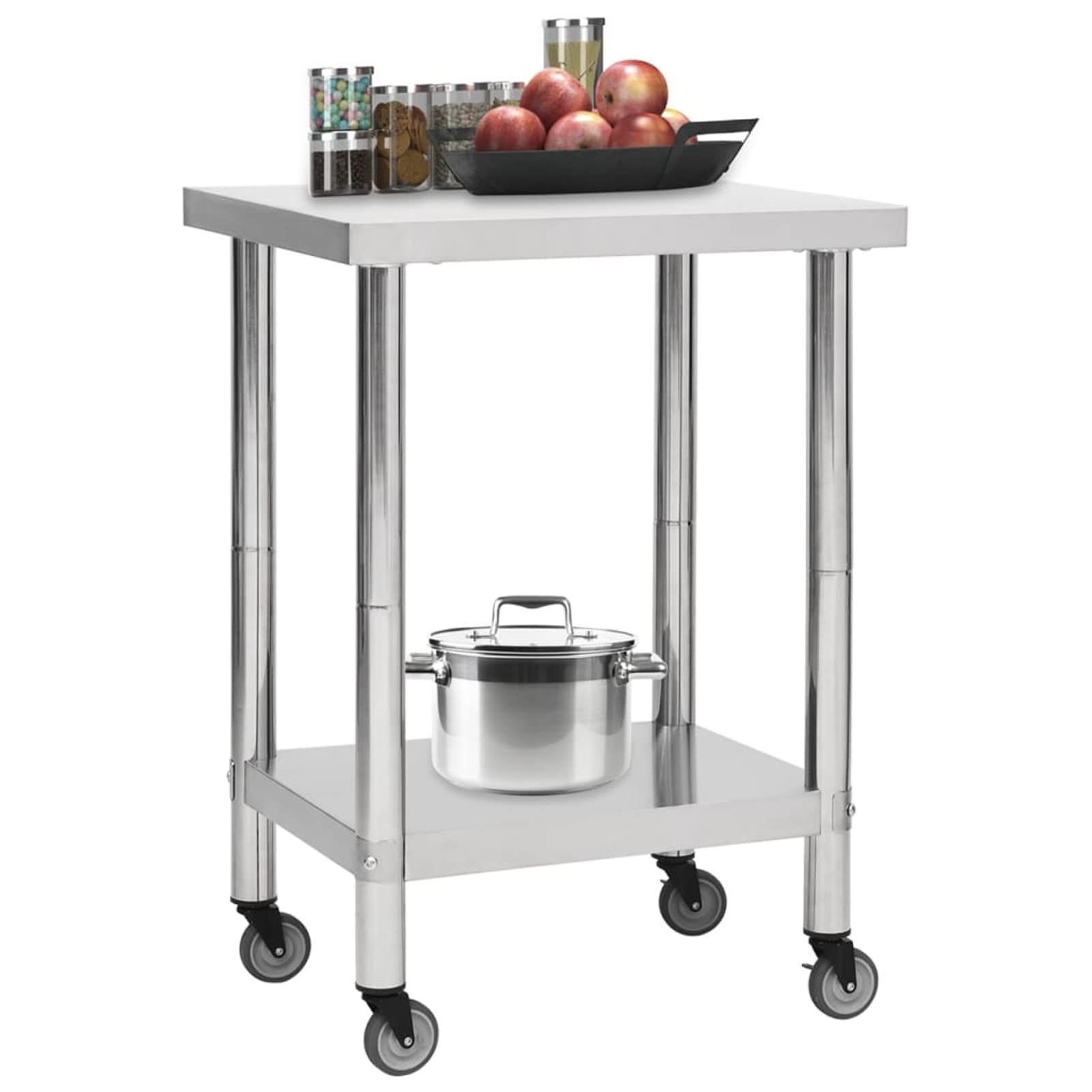 Tavolo da Lavoro Cucina con Ruote 60x30x85 cm in Acciaio Inox,Tavolo per la Preparazione del Cibo,Tavolo da Lavoro Cucina,Catering Tavolo da Lavoro per Cucina-51631