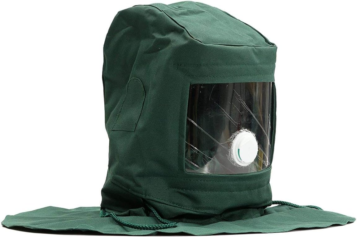 Professional Sandblasting Hood, Green Canvas with Clear Visor, Protective Face Shield, 50x28cm Industrial Safety Mask for Abrasive Blasting