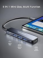 Vista 2 de Hub USB C, adaptador multipuerto USB-C DockteckExpand 5 en 1 con HDMI 4K, entrega de energía de 100 W, 3 puertos de datos USB 3.0 para MacBook