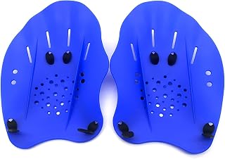 1Pair Swimming Hand Paddles Blue Plastic Training Aid Hand Flipper Tech Paddles Adjustable Swimming Paddle for Adult Unisex Swimming Training