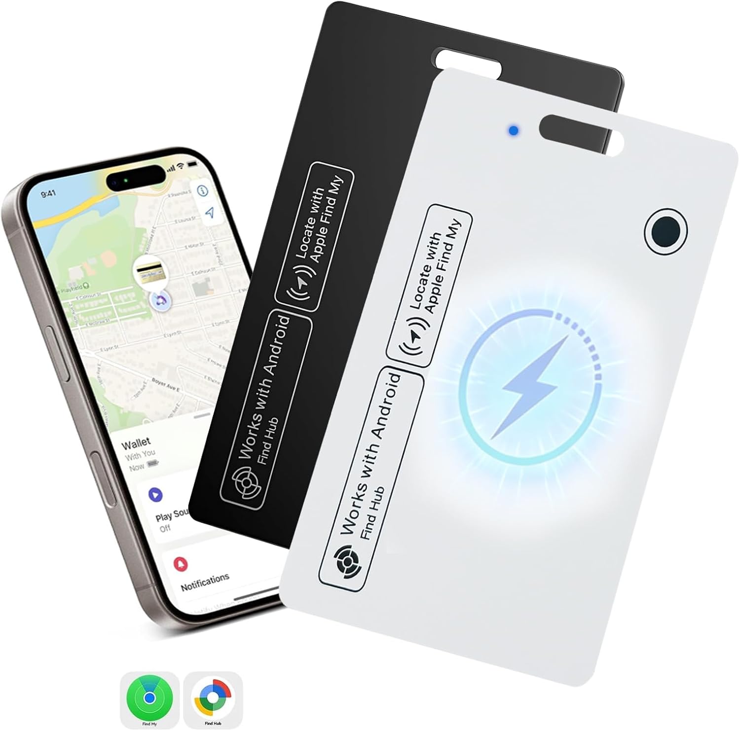 2026 New 2 Pack Dual Platform Rechargeable Air Tags Wallet Tracker Card, Compatible with Apple Find My & Google's Find Hub, Item Locator, Credit Card Size Tracker, Waterproof&Light(Black,White)