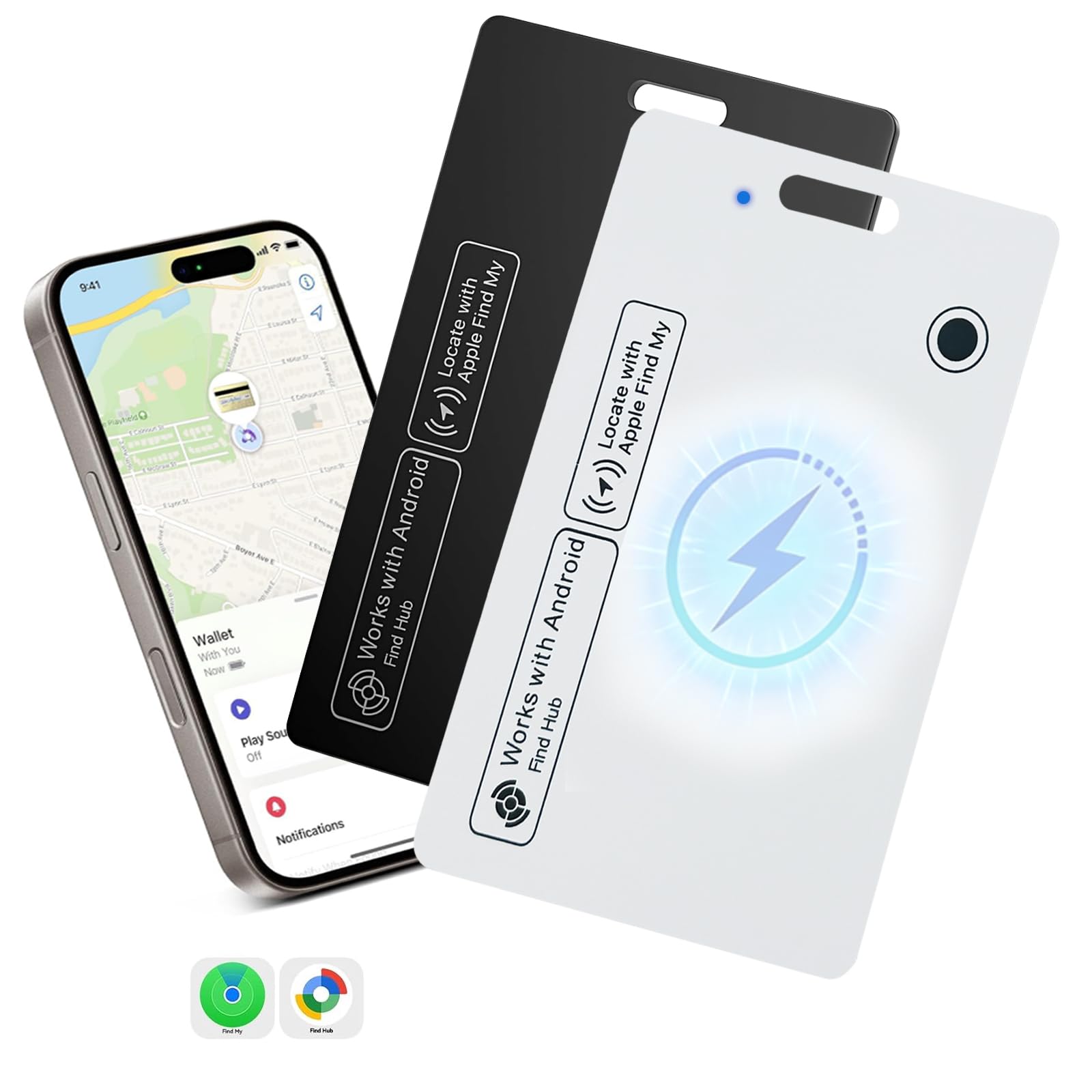2026 New 2 Pack Dual Platform Rechargeable Air Tags Wallet Tracker Card, Compatible with Apple Find My & Google's Find Hub, Item Locator, Credit Card Size Tracker, Waterproof&Light(Black,White)-image-27
