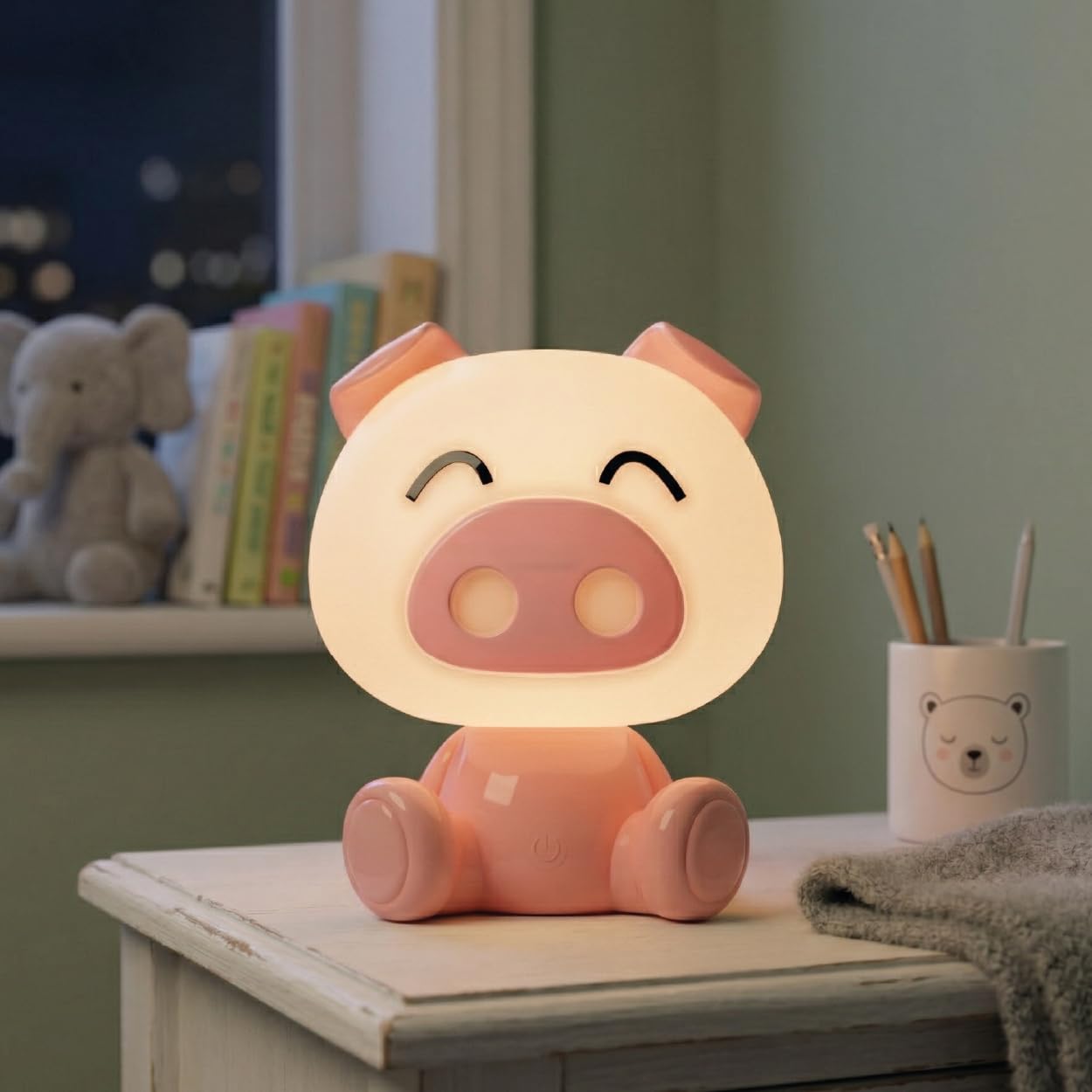 Luxus Europe - Veilleuse enfant Piggy Rose - Veilleuse LED sans fil pour enfants – Rechargeable par USB-C – 7 couleurs RGB – Lampe de table pour chambre d’enfant