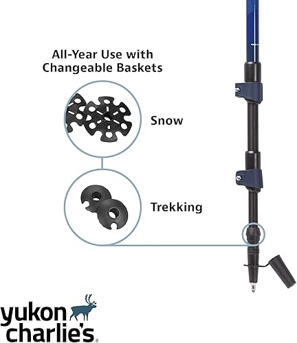 Miniatura 4 de Yukon Charlie's Bastones de senderismo Sherpa, sistema de ajuste de bloqueo giratorio, bastones de senderismo y cestas de nieve, múltiples estilos y