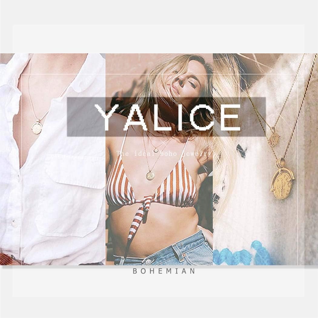 Yalice Dainty Gold/Silver Layered Necklace Chain for Women Sequins Bar Pendant Trendy Jewelry Gift
