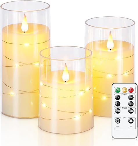 Homemory Velas parpadeantes sin llama con cadena de luces velas a pilas cadena de luces LED velas irrompibles de plexiglás con control remoto juego
