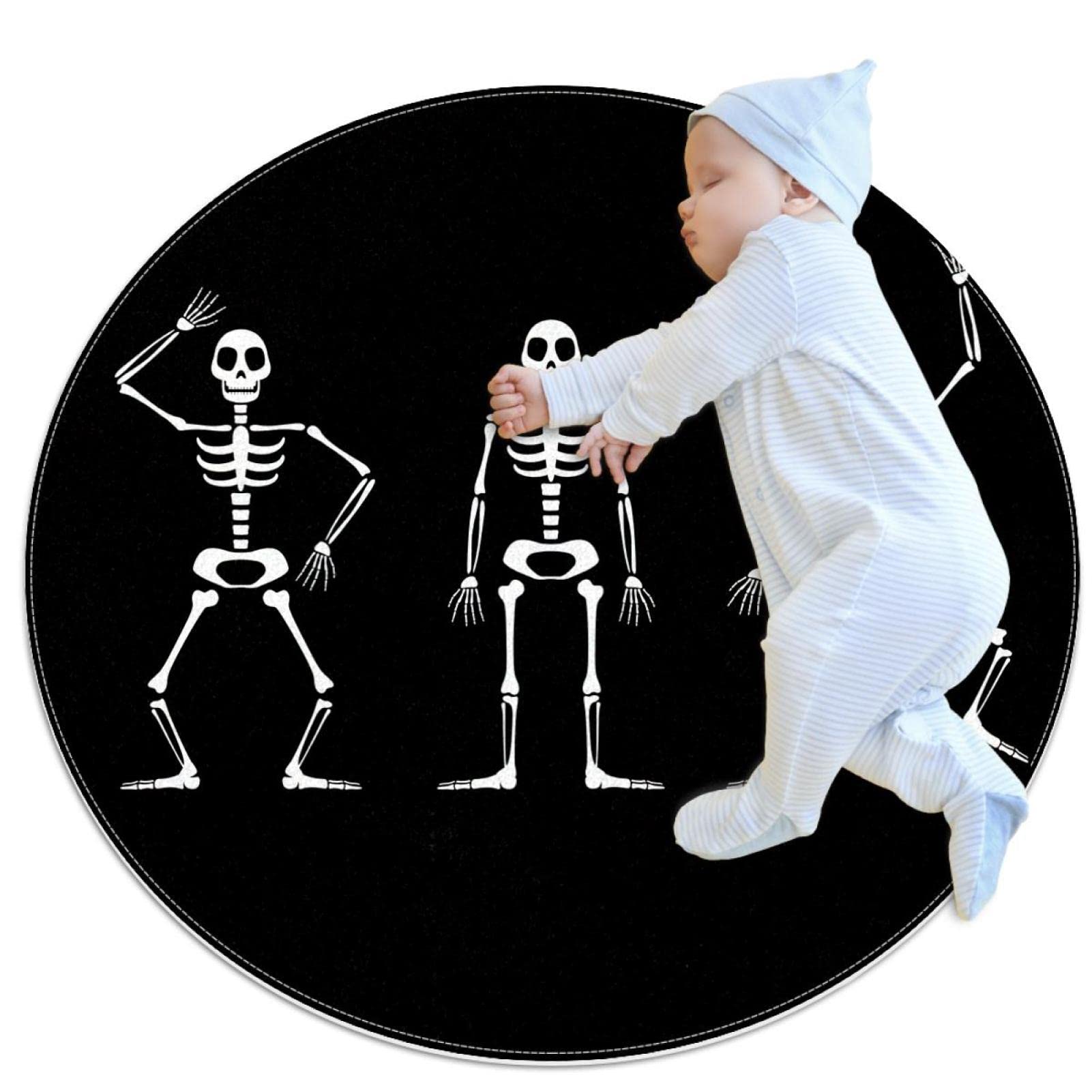Tapis de salle de bain antidérapant à trois squelettes rond 1m pour chambre et canapé