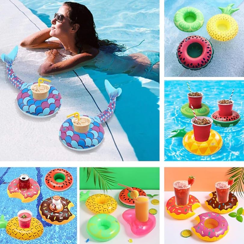 Mini Water Coasters Floating Inflatable Cup Holder Swimming Pool Drink Float Toy Inflatable Circle Pool Coasters Swan Flamingo 6PCS