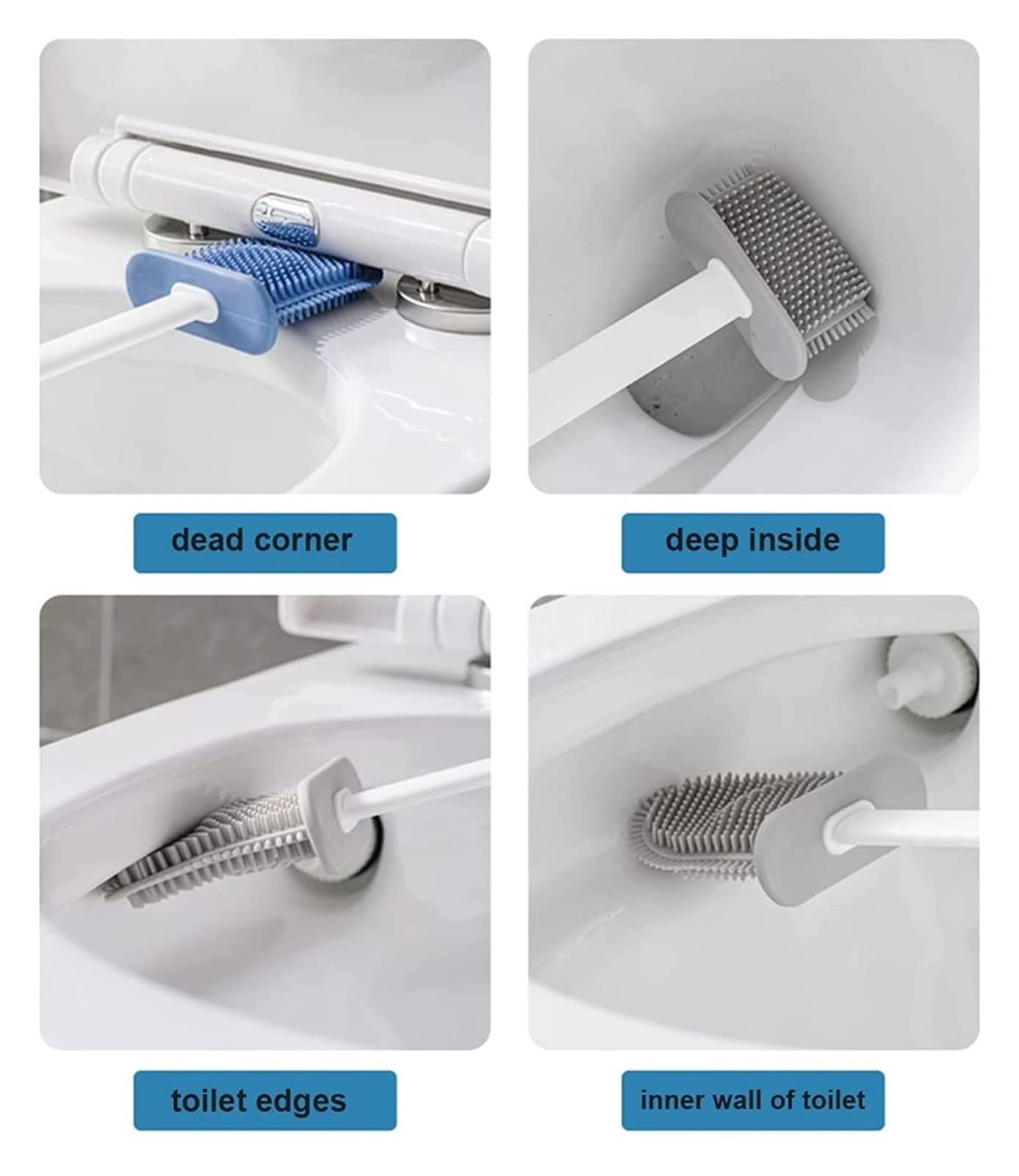 Set di spazzole da parete in silicone con setole morbide, strumento di pulizia per igiene e porta scopino (blu scuro) ideale per bagno nization
