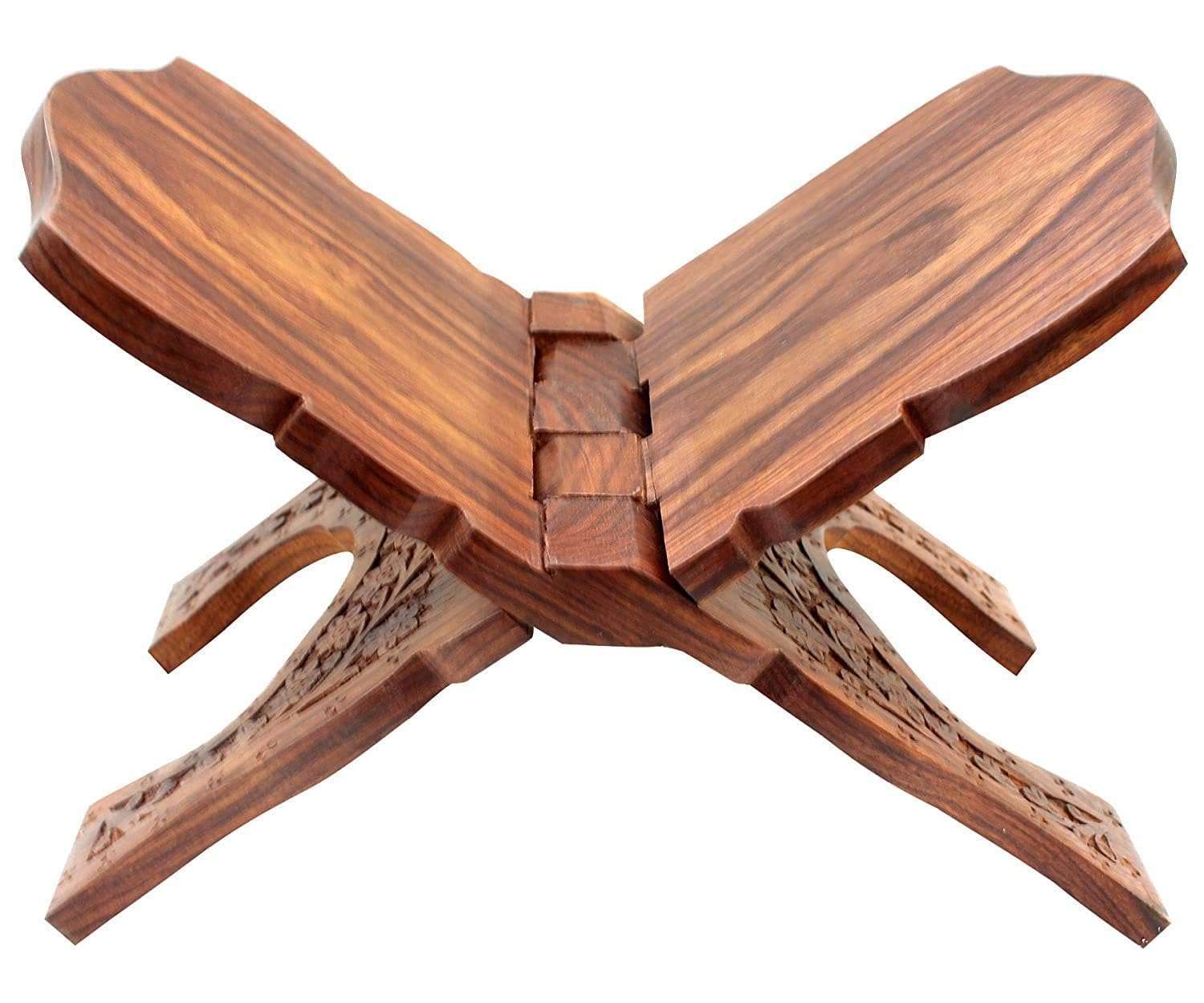 Hand-Carved Sheesham Wood Book Stand – Foldable Wooden Rehal for Reading Holy Books, Tablets & Cookbooks | Decorative Handcrafted Book Holder for Home & Office