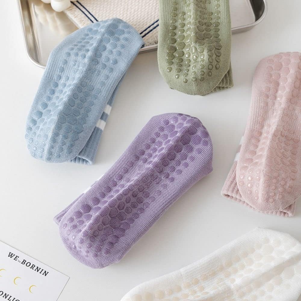 Miniatura 4 de Calcetines de yoga con agarres para mujer, calcetines acolchados de algodón con parte inferior de tubo medio, calcetines antideslizantes para yoga,