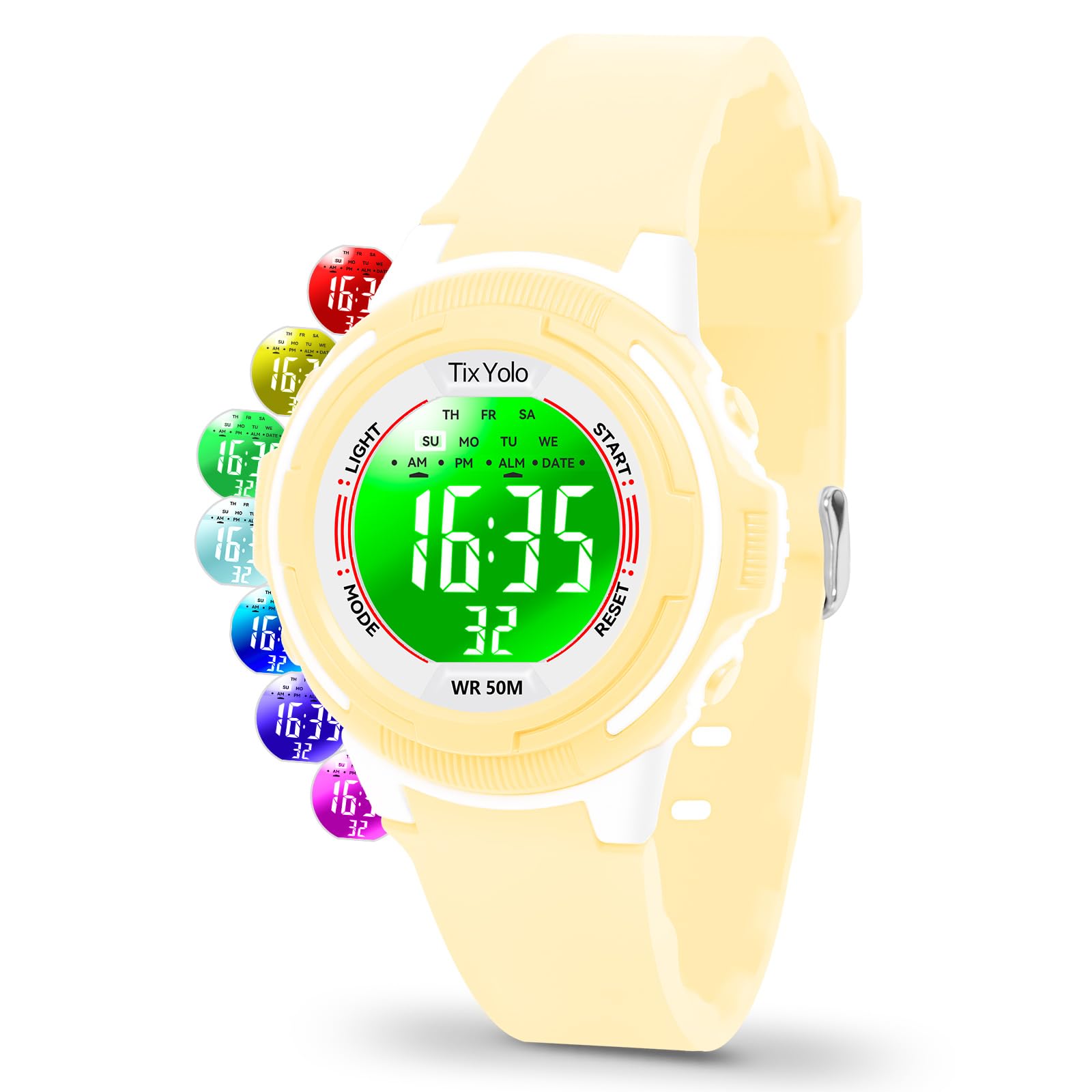 Montre numérique pour enfants avec 7 lumières de couleur étanche à 50 m, alarme, chronomètre, bracelet souple, cadeau pour enfants, montre de sport pour garçons et filles de 5 à 12 ans