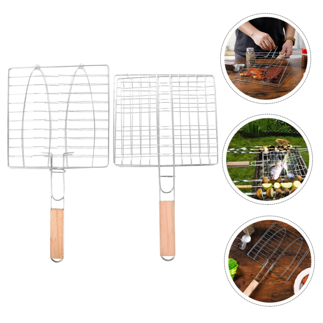 HANABASS 2pezzi Reti Per Barbecue in Inox Cestini Per Grigliate Utensili Per Grigliare Pesce Con Manico Ergonomico Facile Da Pulire Per Barbecue All Aperto e Picnic