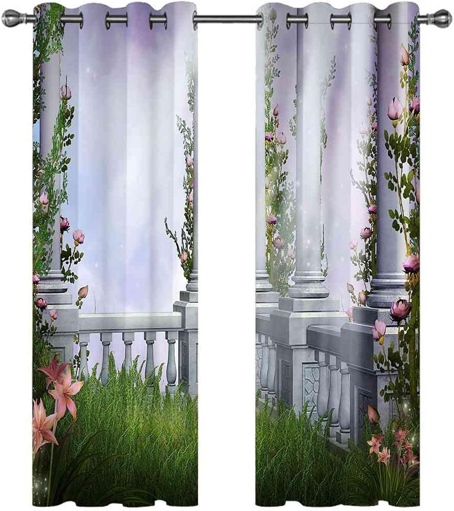 Modern Blackout Curtains with Eyelet 3D Printed Thermal Insulated Window Treatments Roman Column Pink Flower Vine Living Room Bedroom Window Drapes 2 Panel Set 72" X 108" (2XW66"xL90")